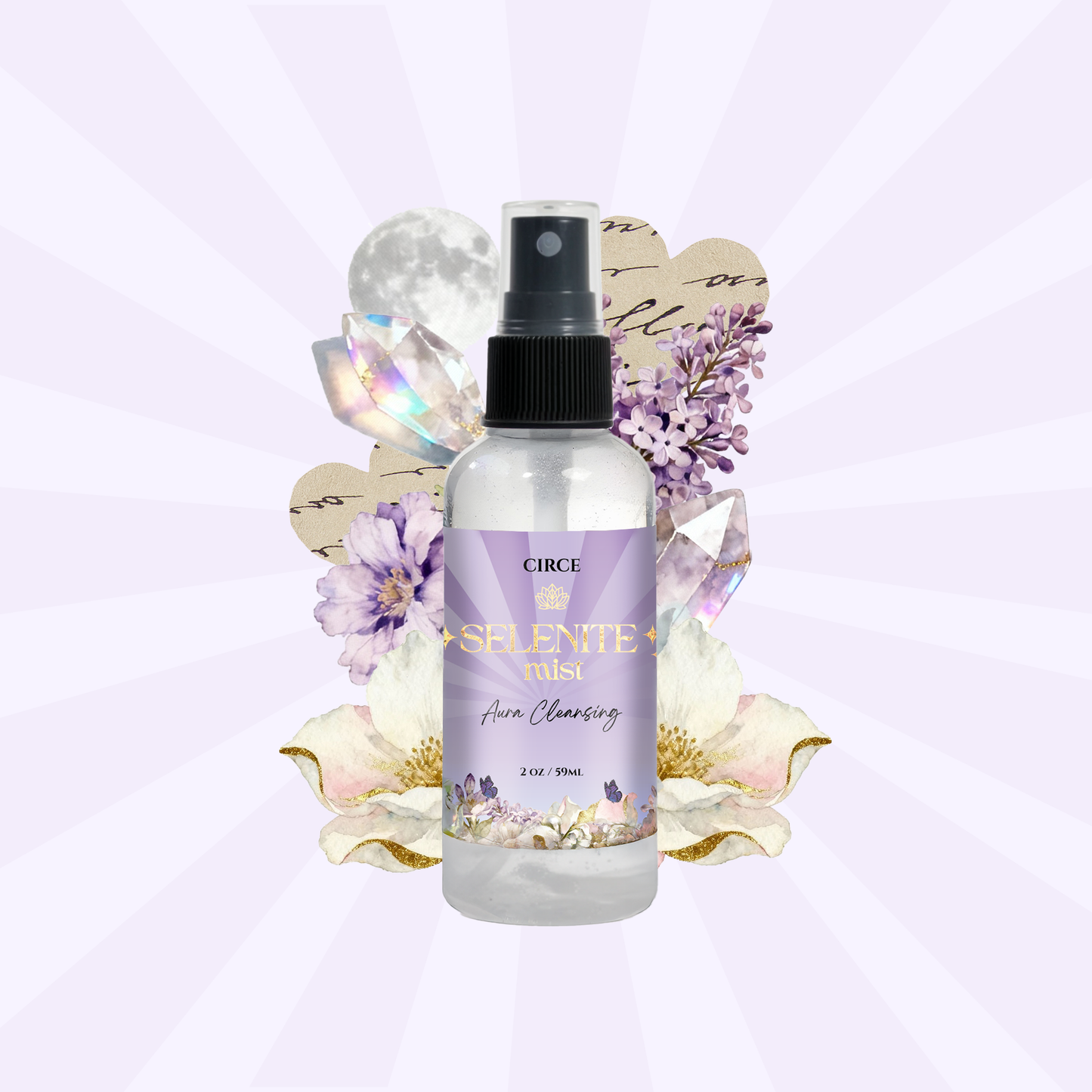 Selenite Aura Cleansing Mist – 2 oz Energy Clearing Spray | White Tea & Ginger