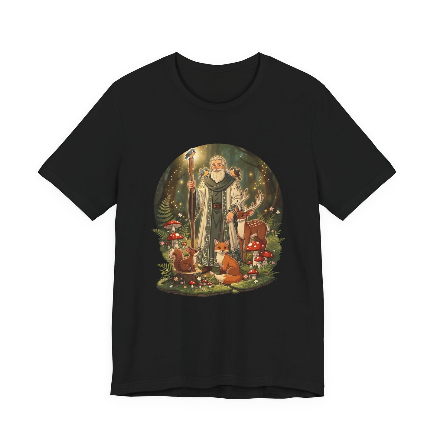 Forest Wizard & Foxes T‑Shirt — Enchanted Woodland Magic Tee