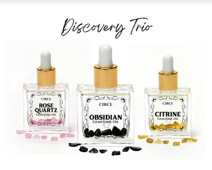 Crystal Body Oil Trio – Rose Quartz, Citrine & Obsidian Discovery Set